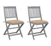 Chaises pliables d extérieur lot de 2 et coussins Bois d acacia G