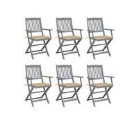 Lot de 6 Chaises Pliables d'Extérieur avec Coussins, Sièges de Terrasse, Chaises de Salle à Manger, Meubles de Patio Jardin, Bois d'Acacia