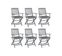 vidaXL Lot de 6 Chaises Pliables d'Extérieur avec Coussins, Sièges de Terrasse, Chaises de Salle à Manger, Meubles de Patio Jardin, Bois d'Acacia