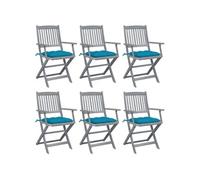 Chaises pliables d extérieur lot de 6 et coussins Bois d acacia G