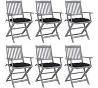 Chaises pliables d extérieur lot de 6 et coussins Bois d acacia G