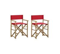 Chaises pliables de directeur lot de 2 Rouge Bambou et tissu