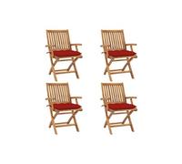 Chaises pliables de jardin avec coussins 4 pcs Teck solide