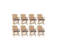 Chaises pliables de jardin avec coussins 8 pcs Teck solide
