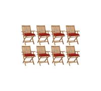 Chaises pliables de jardin avec coussins 8 pcs Teck solide
