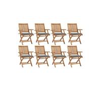 Chaises pliables de jardin avec coussins 8 pcs Teck solide