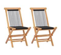 vidaXL 2X Bois de Teck Solide Chaises Pliables de Jardin Chaises de Terrasse Chaises de Patio Chaises d'Extérieur Siège de Jardin Corde