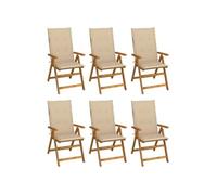 Lot de 6 Chaises Pliables de Jardin avec Coussins, Sièges de Terrasse, Chaises de Salle à Manger, Meubles de Patio Extérieur, Bois d'Acacia