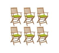 Lot de 6 Chaises Pliables de Jardin avec Coussins, Sièges de Terrasse, Chaises de Salle à Manger, Meubles de Patio Extérieur, Bois d'Acacia
