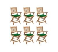 Lot de 6 Chaises Pliables de Jardin avec Coussins, Sièges de Terrasse, Chaises de Salle à Manger, Meubles de Patio Extérieur, Bois d'Acacia