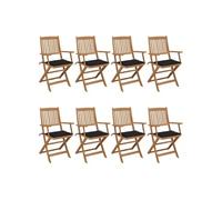 Lot de 8 Chaises Pliables de Jardin avec Coussins, Sièges de Terrasse, Chaises de Salle à Manger, Meubles de Patio Extérieur, Bois d'Acacia