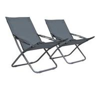 2x Chaises de Plage Pliables Tissu Gris Siège Jardin Camping Extérieur vidaXL
