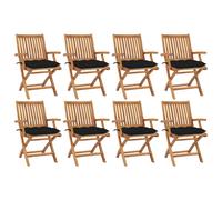 Chaises pliantes avec coussins, 4 pièces, en teck massif vidaXL