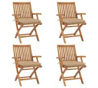 Chaises pliantes avec coussins, 4 pièces, en teck massif vidaXL