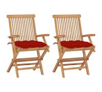 Chaises pliantes avec coussins anthracite, 2 pièces, en teck massif vidaXL