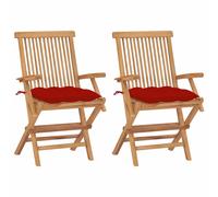 Chaises pliantes avec coussins anthracite, 2 pièces, en teck massif vidaXL