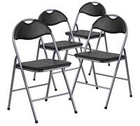 Chaises Pliantes en métal de la série Hercules de Flash Furniture avec poignée de Transport, Chaise d'événement rembourrée rembourrée en Vinyle, Lot de 4, Black