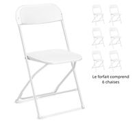 Chaises pliantes en plastique, blanches, conférence, jardin, fête, 6 pièces