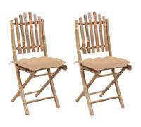 Chaises pliantes (lot de 2) avec coussins en bambou vidaXL