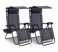 SereneLife Set de 2 Chaises Pliantes - Chaise Longue Réglable pour Extérieur avec Table Latérale, Porte-Gobelets, Oreillers Amovibles - Patio, Jardin, Plage - Inclut Appui-Tête et Visière Pare-Soleil