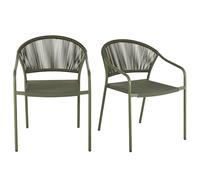 Chaises professionnelles en acier, textilène et corde vert kaki (x2) 66x79.5x57cm Vert