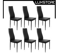 Chaises Romane Noires - LUXS - Lot de 6 - Siège Rembourré - Haut Dossier - Confortable Similicuir