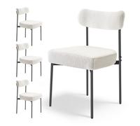 VEVOR Chaises Salle à Manger Bouclettes, Ensemble Chaises de Cuisine Sherpa 4 Pièces, avec Dossier Incurvé et Pieds en Métal, Meuble d’Appoint Moderne Peu Encombrant, pour Table à Manger, Blanc