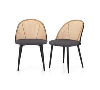Chaises Salle à Manger Lot de 2 COSTWAY-Dossier Ajouré en Rotin-Siège en PU Souple-Pieds en Métal-Patin Antidérapant-Charge 150 KG