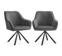 Chaises Salle à Manger, Lot de 2, Pivotante, Velours, Rembourrées avec Accoudoirs, Charge 120 Kg, Gris et Noir d'Encre