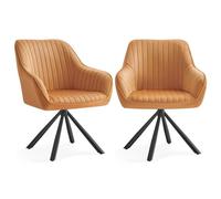 Chaises Salle à Manger, Lot de 2, Pivotante, Velours, Rembourrées avec Accoudoirs, Charge 120 Kg, Marron Caramel et Noir d'Encre