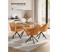 Chaises Salle À Manger, Lot De 4, Fauteuils Pivotants, Velours, Rembourrées Avec Accoudoirs, Charge 120 Kg, Pieds Acier, Pour Salle À Manger, Cuisine, Marron Caramel Et Noir D'encre