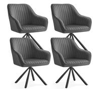 Chaises Salle à Manger, Lot de 4, Pivotante, Velours, Rembourrées avec Accoudoirs, Charge 120 Kg, Gris et Noir d'Encre