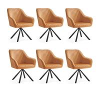 Chaises Salle à Manger, Lot de 6, Pivotante, Velours, Rembourrées avec Accoudoirs, Charge 120 Kg, Marron Caramel et Noir d'Encre