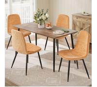 Chaises Salle à Manger - VASAGLE - Lot de 4 - Tissu Chenille - PU Glacé - Marron Caramel