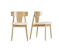 Chaises scandinaves en bois clair chêne massif et tissu effet laine bouclée blanc cassé (lot de 2) LOUISA