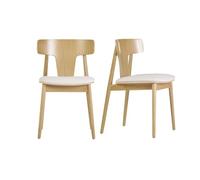 Chaises scandinaves en bois clair chêne massif et tissu effet laine bouclée blanc cassé (lot de 2) LOUISA -