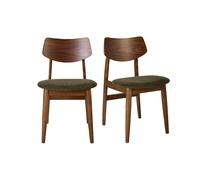 Chaises scandinaves en bois foncé et tissu effet velours texturé vert kaki (lot de 2) ELION