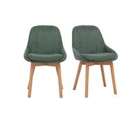 Chaises scandinaves en tissu chenille vert kaki et bois clair massif (lot de 2) HOLO