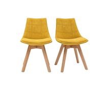 Chaises scandinaves en tissu effet velours jaune moutarde et bois clair (lot de 2) MATILDE