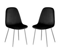 Chaises Scandinaves - Lot de 4 - Velours Noir - Pieds Métalliques Argent - Style Moderne - Dîner