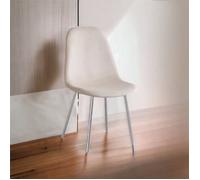 Chaises Scandinaves - UMBERTO RAVELLI - Lot de 4 - Velours Beige - Pieds Métalliques Argent - Moderne