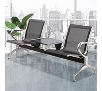 Chaises Sur Poutre pour Salle D'attente 2 Places, Chaises de Réception en Acier Inoxydable, Bancs de Réception avec Table et Accoudoirs, Chaise Moderne for Bureau, Aéroport, Banque, Hôpital(Black)