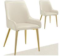 Chaises - TECTAKE - Lot de 2 chaises rembourrées style scandinave AVANE aspect velours forme ergonomique et dossier haut - Beige