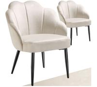 Chaises - TECTAKE - Lot de 2 fauteuils cocktail HELLEN avec dossier en forme de coquillage et revêtement en velours - Crème/Noir