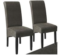 Chaises - TECTAKE - Lot de 2 fauteuils de salle à manger aspect cuir avec revêtement synthétique et forme ergonomique - Gris marbré