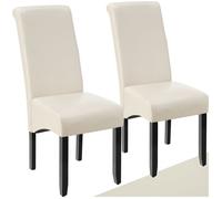 Chaises - TECTAKE - Lot de 2 fauteuils de salle à manger aspect cuir avec revêtement synthétique et forme ergonomique - Crème