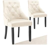 Chaise de salle à manger en velours avec des boutons décoratifs Lot de 2 crème/noir