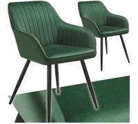 Chaise - TECTAKE - Lot de 2 chaises MARYLIN effet velours capitonné rembourrée et pieds acier noir, 58 x 62 x 82 cm - Vert foncé