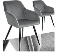 Chaises - TECTAKE - Lot de 2 fauteuils de salle à manger MARYLIN en velours avec pieds en acier noir - Gris/Noir