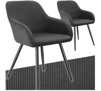 Chaises - TECTAKE - Lot de 2 fauteuils de salle à manger MARYLIN en velours côtelé avec pieds en acier noir - Anthracite/Noir